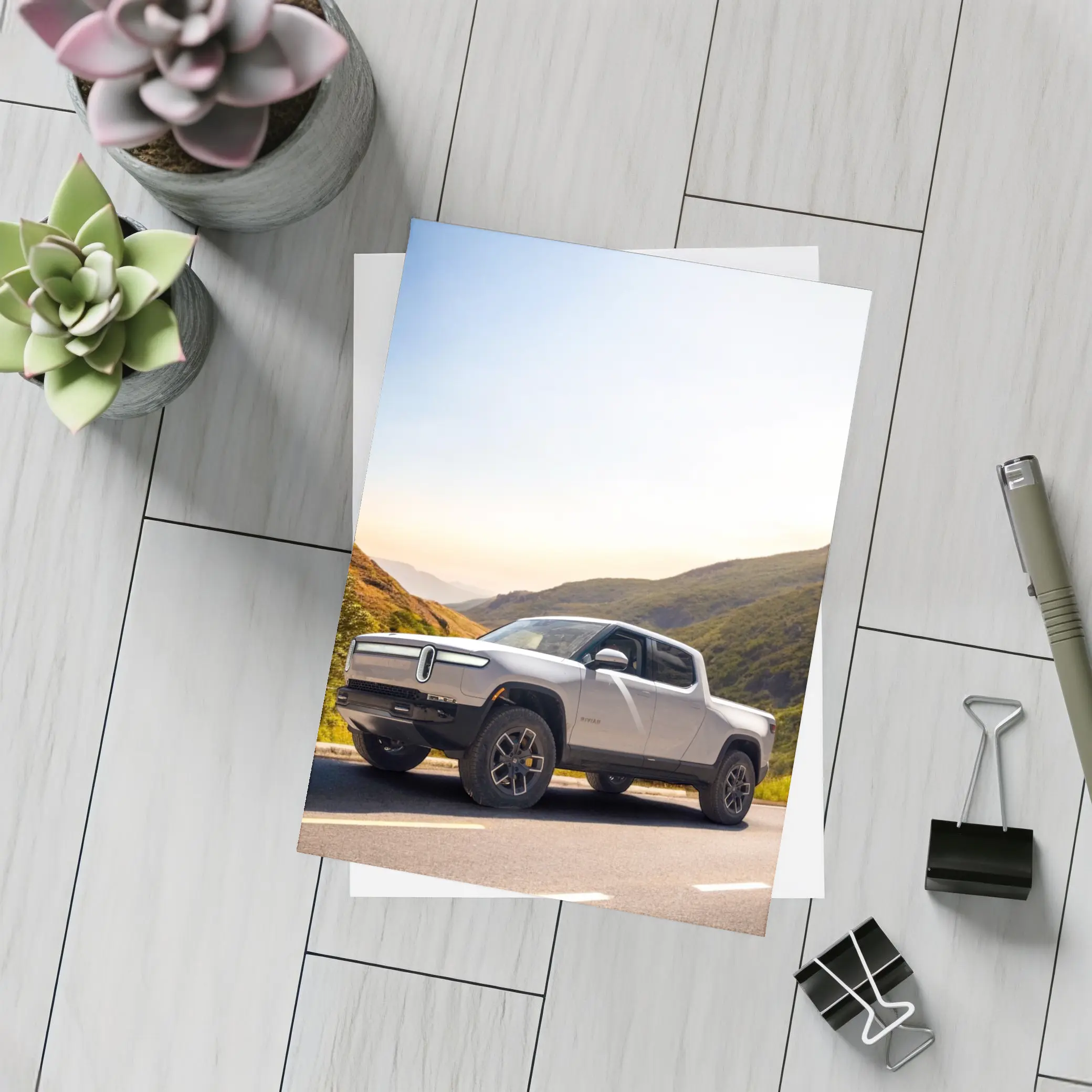 Rivian R1T Electric Truck Mountain Highway Sunrise – Postcards