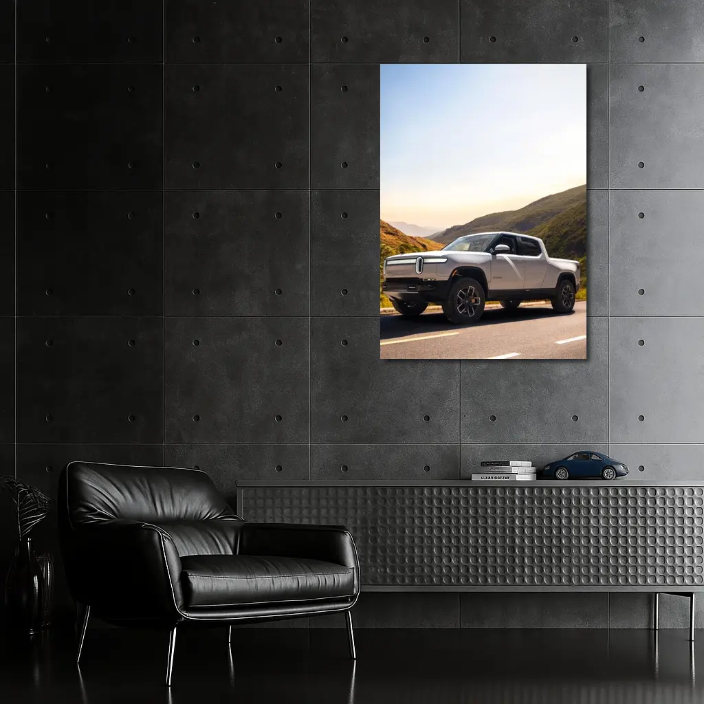 Rivian R1T Electric Truck Mountain Highway Sunrise – Wall Art