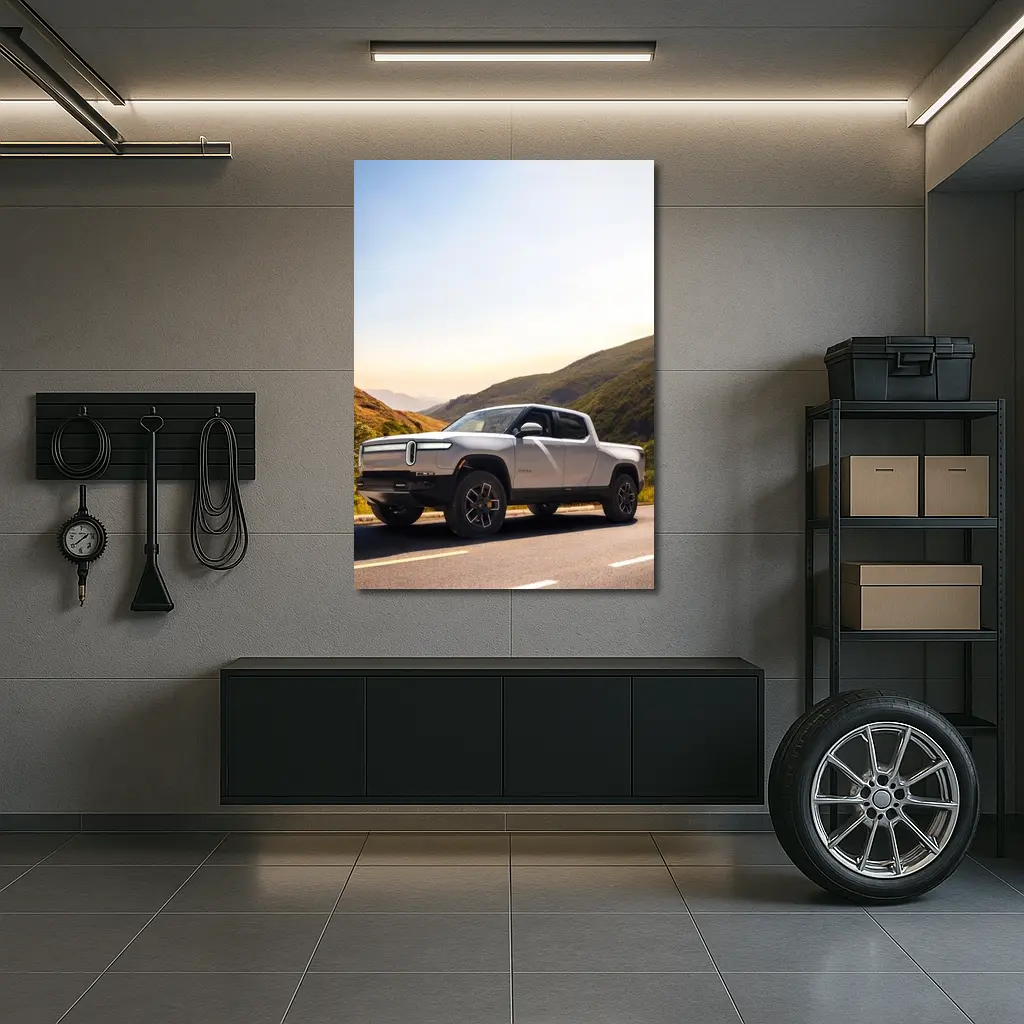 Rivian R1T Electric Truck Mountain Highway Sunrise – Wall Art