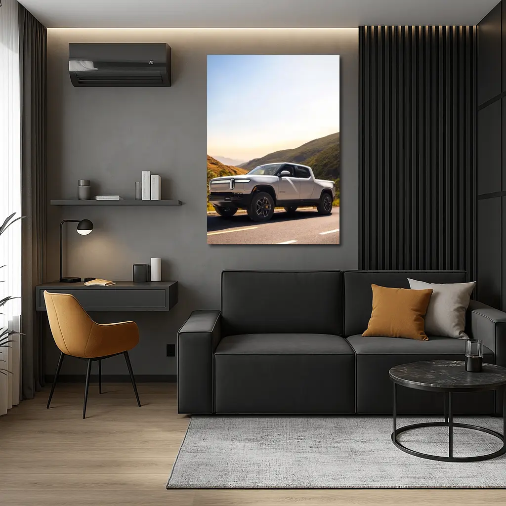Rivian R1T Electric Truck Mountain Highway Sunrise – Wall Art
