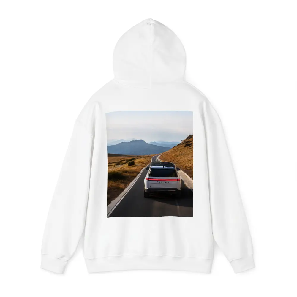 Rivian R1S On Mountain Road At Dusk – Hoodies