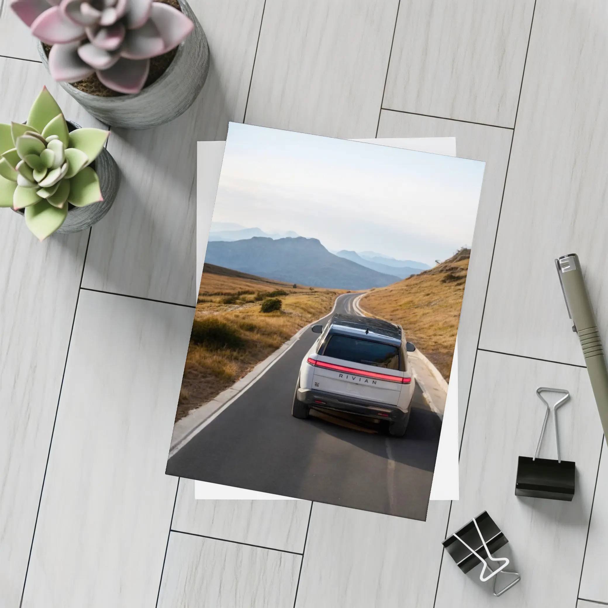 Rivian R1S On Mountain Road At Dusk – Postcards