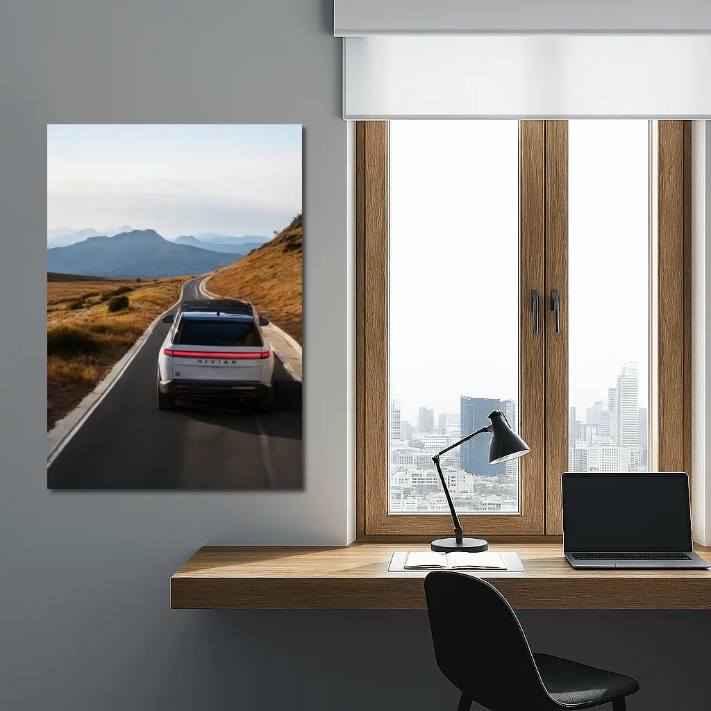 Rivian R1S On Mountain Road At Dusk – Wall Art