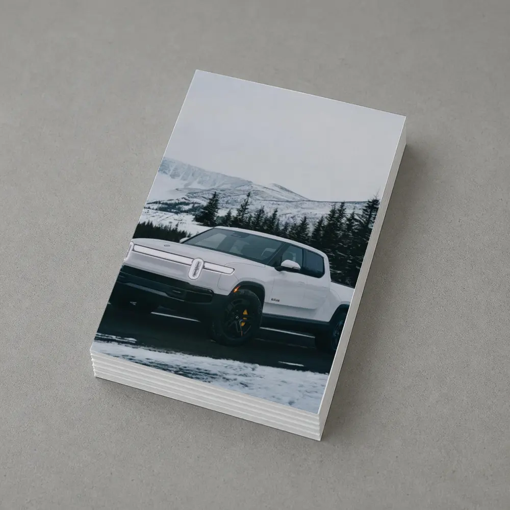 Rivian R1T White Truck Snowy Mountain Road – Postcards