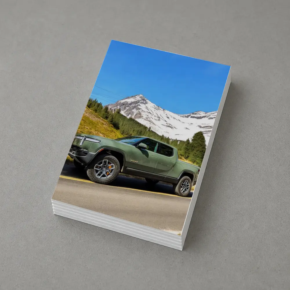 Rivian R1T Green Truck Snowy Mountain Road – Postcards