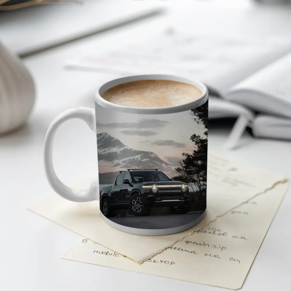 Rivian R1T Black Truck Winter Mountain Dusk – Mugs