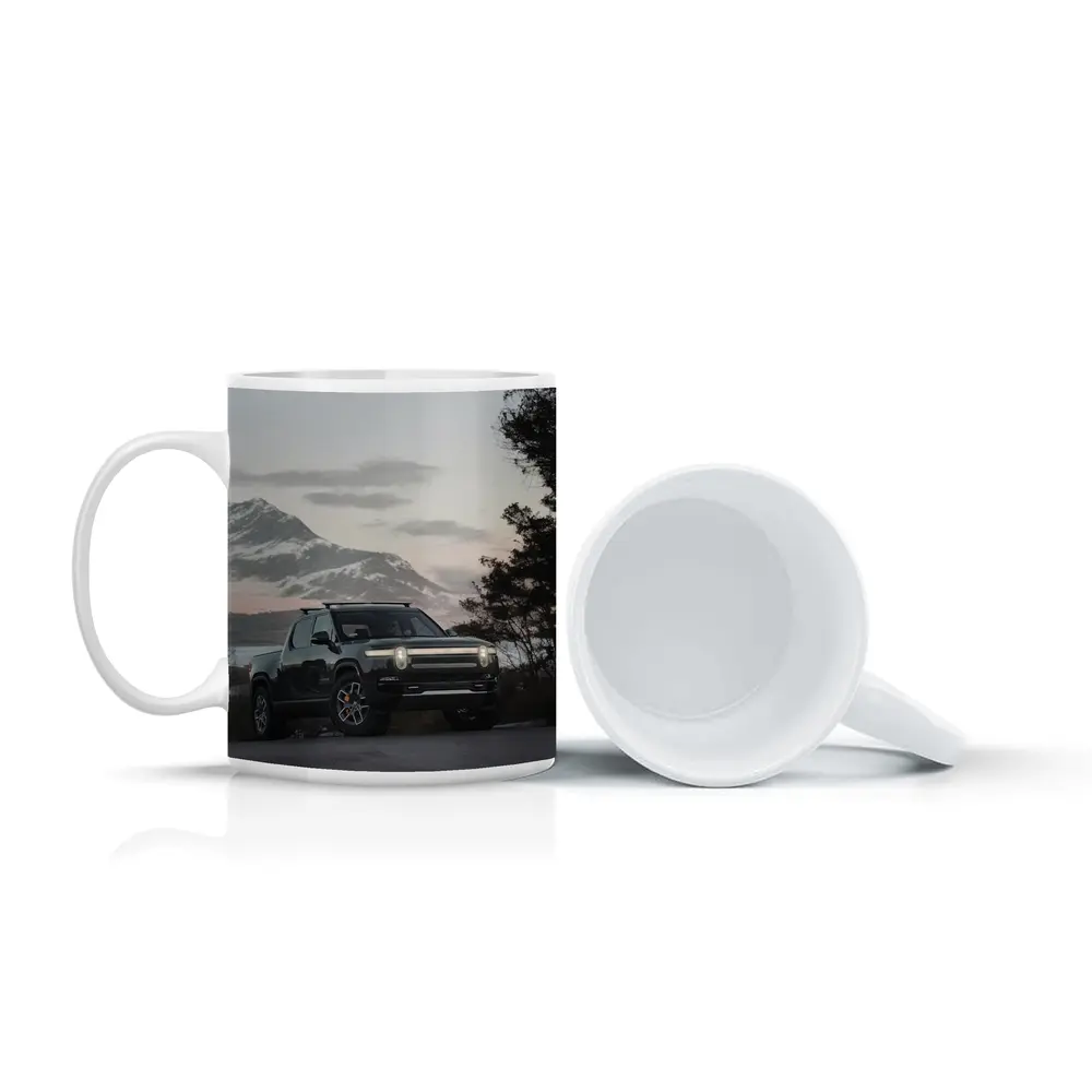 Rivian R1T Black Truck Winter Mountain Dusk – Mugs
