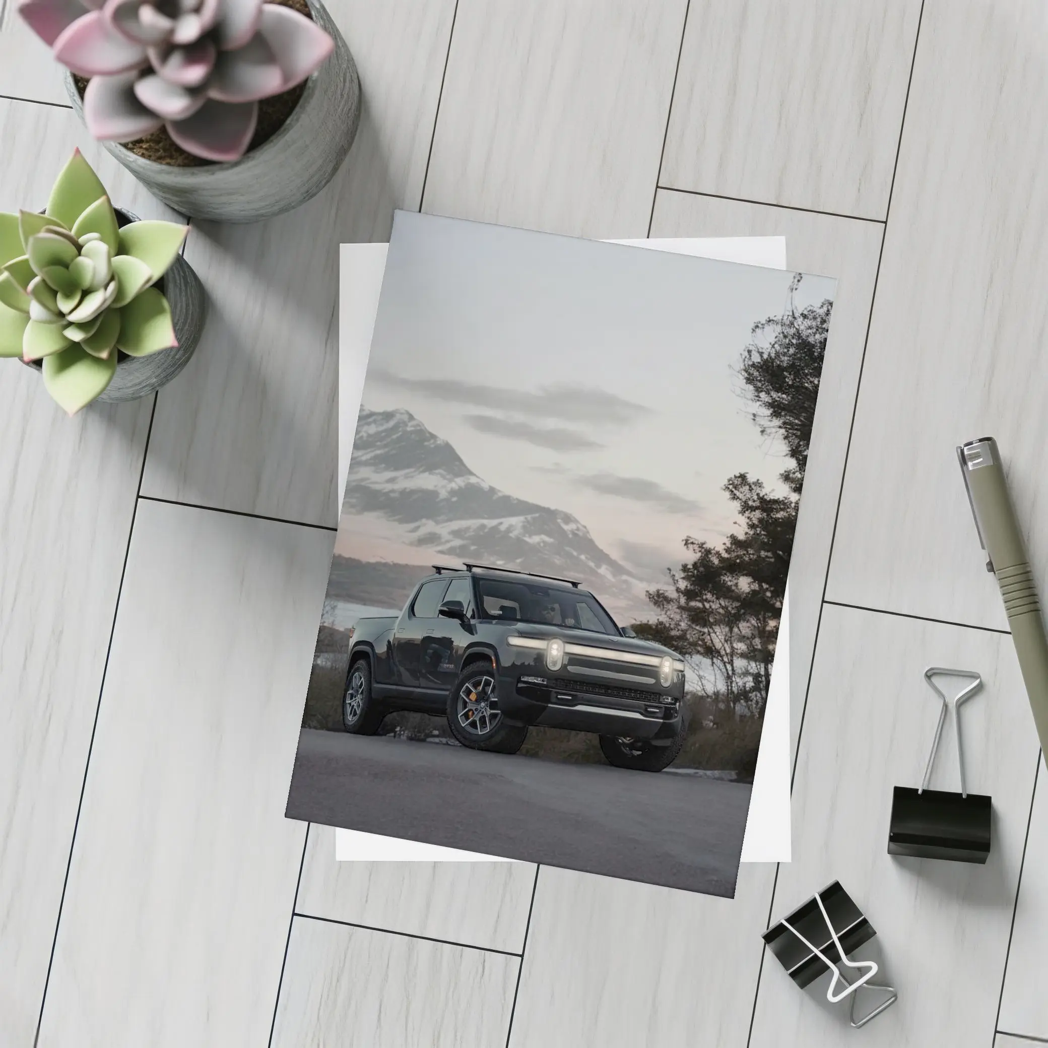 Rivian R1T Black Truck Winter Mountain Dusk – Postcards