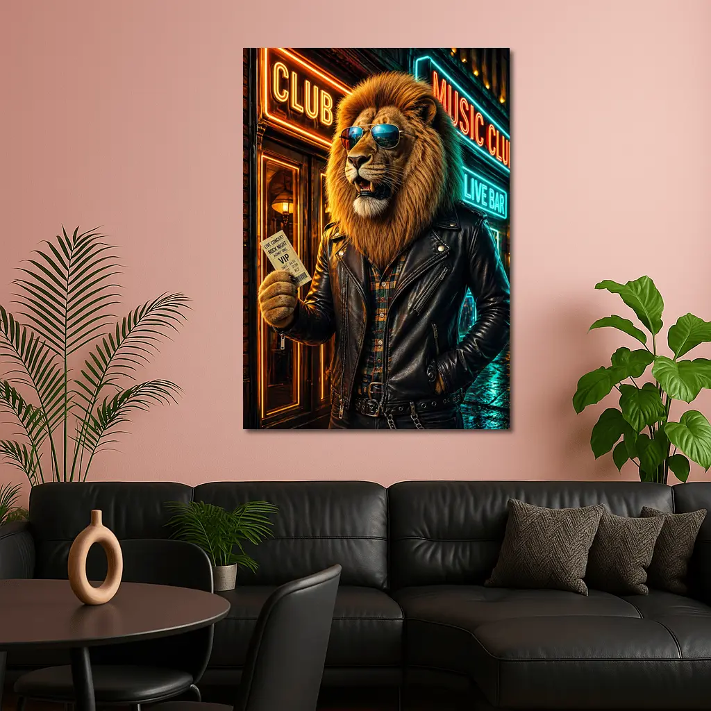 Lion Rock Star VIP Club Neon Night – Wall Art
