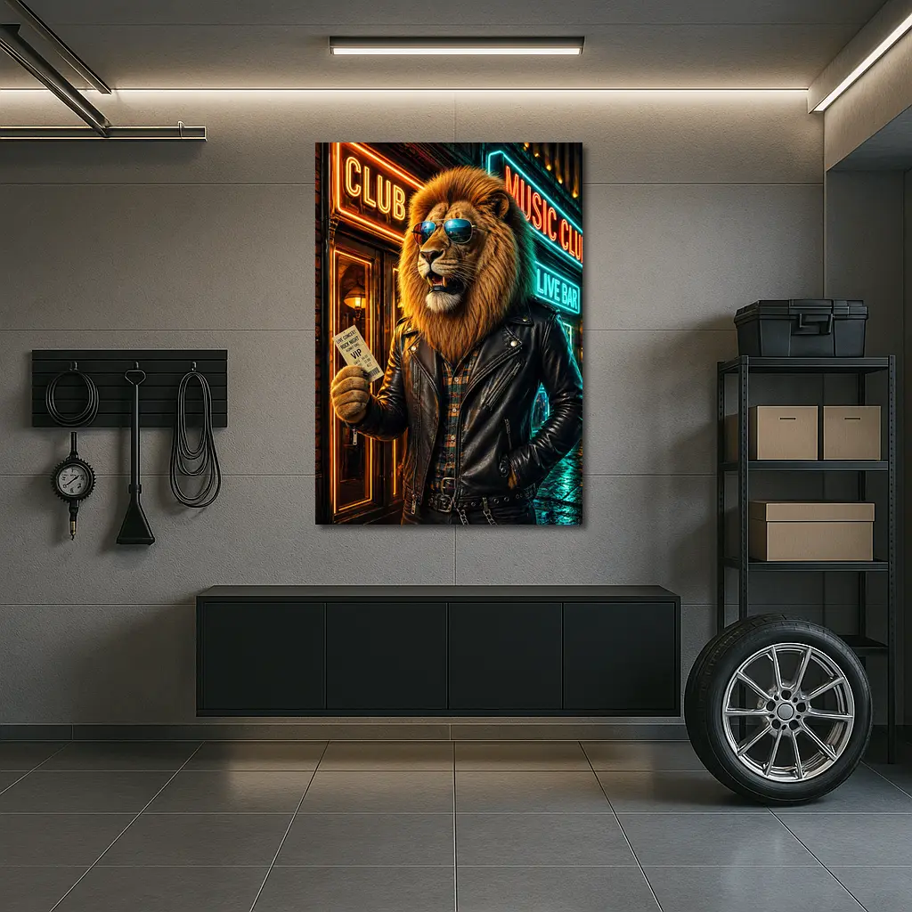 Lion Rock Star VIP Club Neon Night – Wall Art