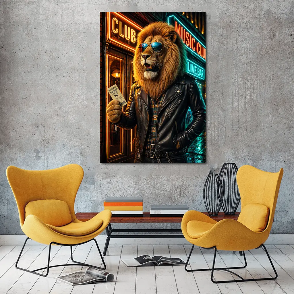 Lion Rock Star VIP Club Neon Night – Wall Art