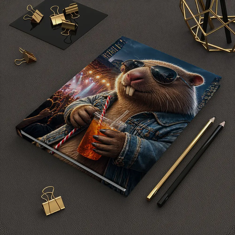 Cool Capybara Drinking at Rock Concert – Notebooks