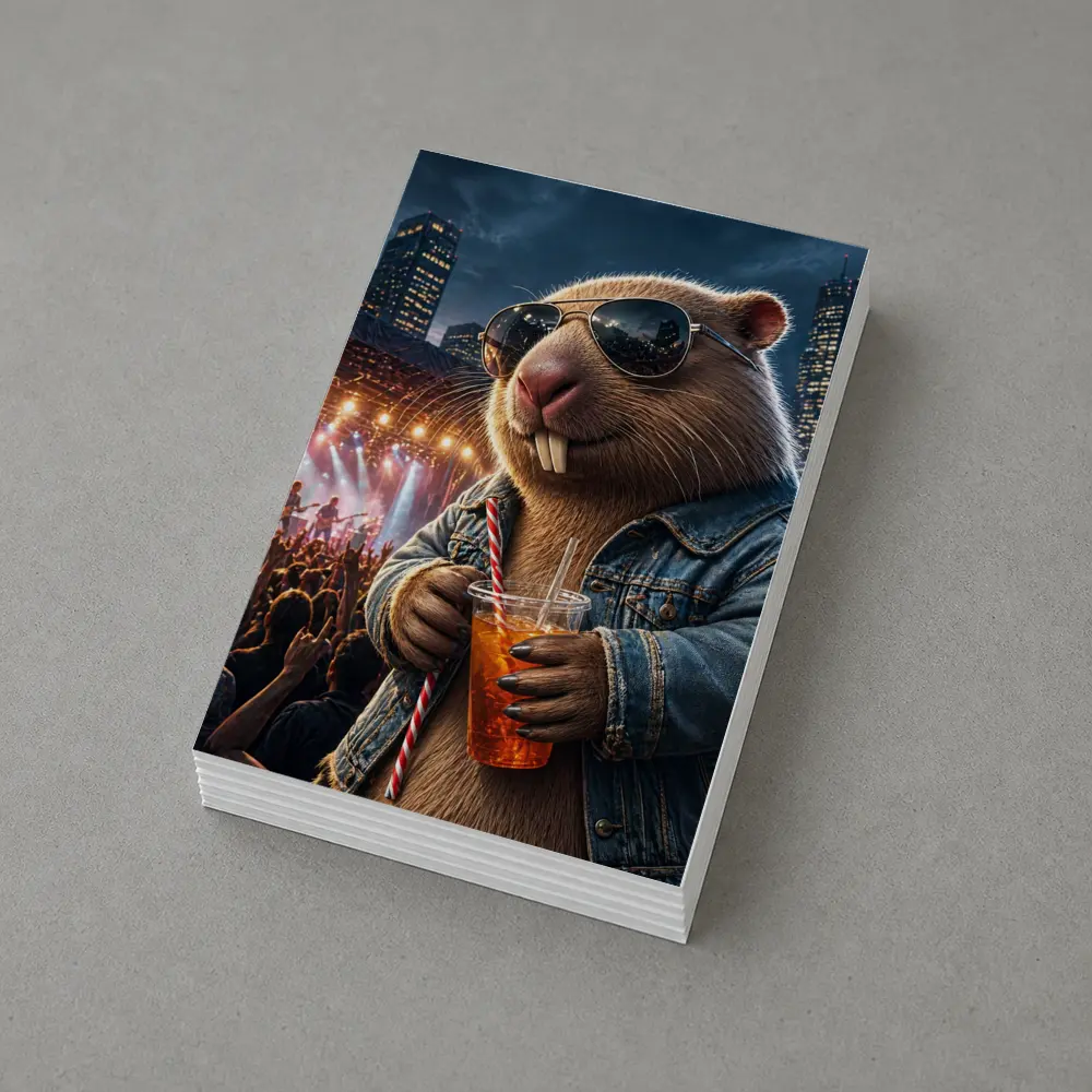 Cool Capybara Drinking at Rock Concert – Postcards