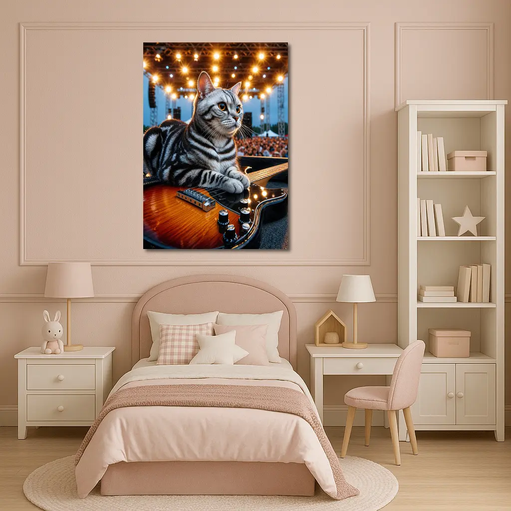 American Shorthair Cat Guitar Concert Stage – Wall Art