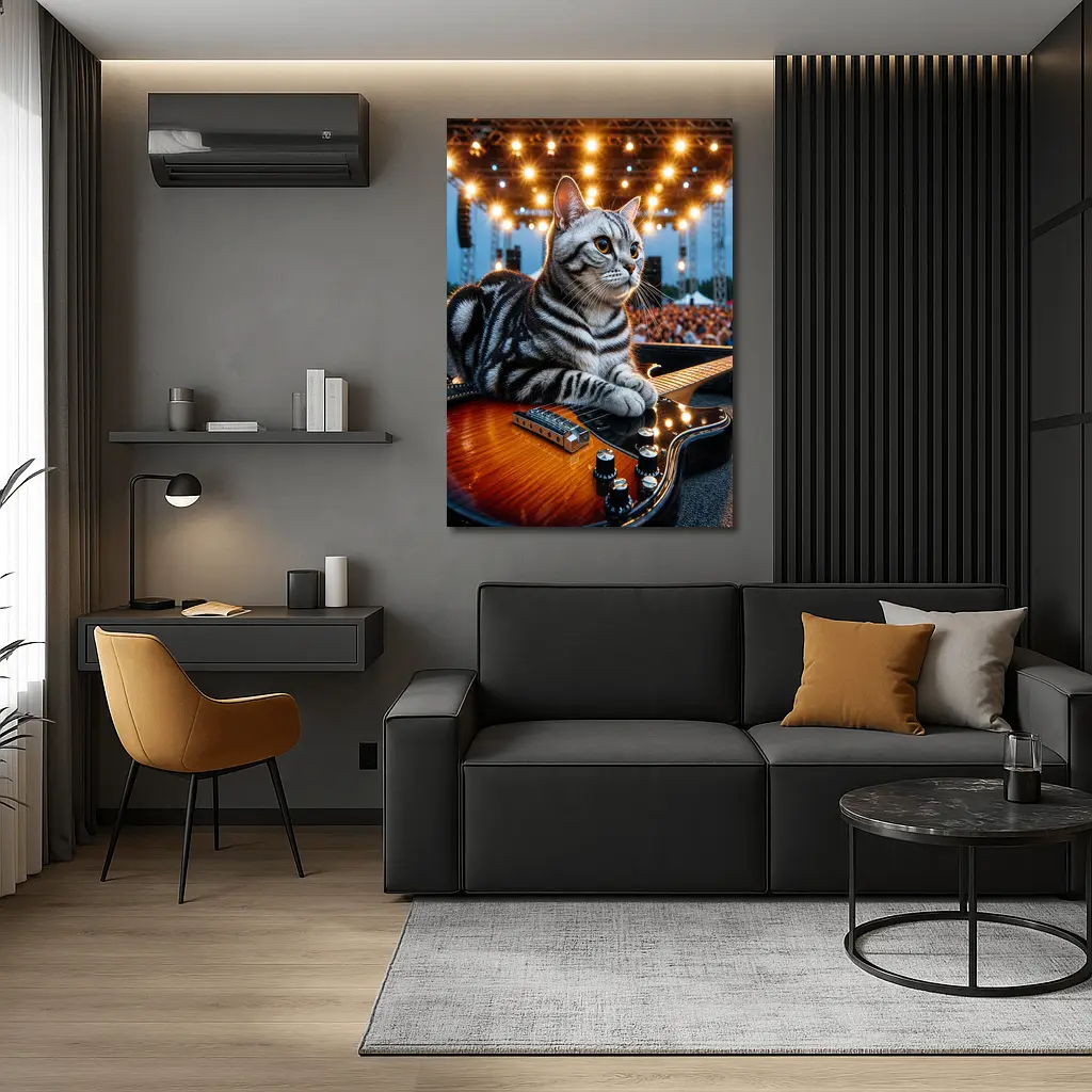 American Shorthair Cat Guitar Concert Stage – Wall Art