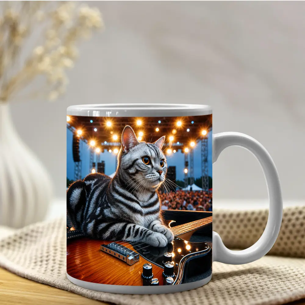 American Shorthair Cat Guitar Concert Stage – Mugs