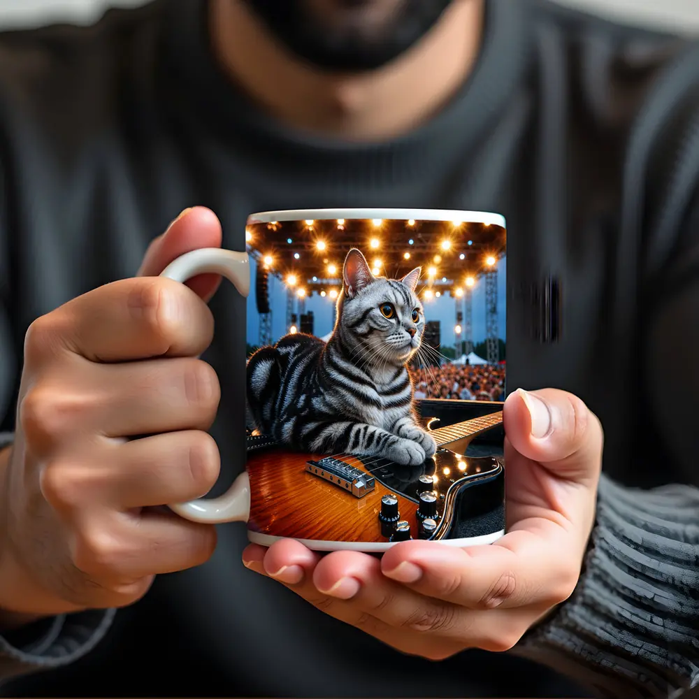 American Shorthair Cat Guitar Concert Stage – Mugs