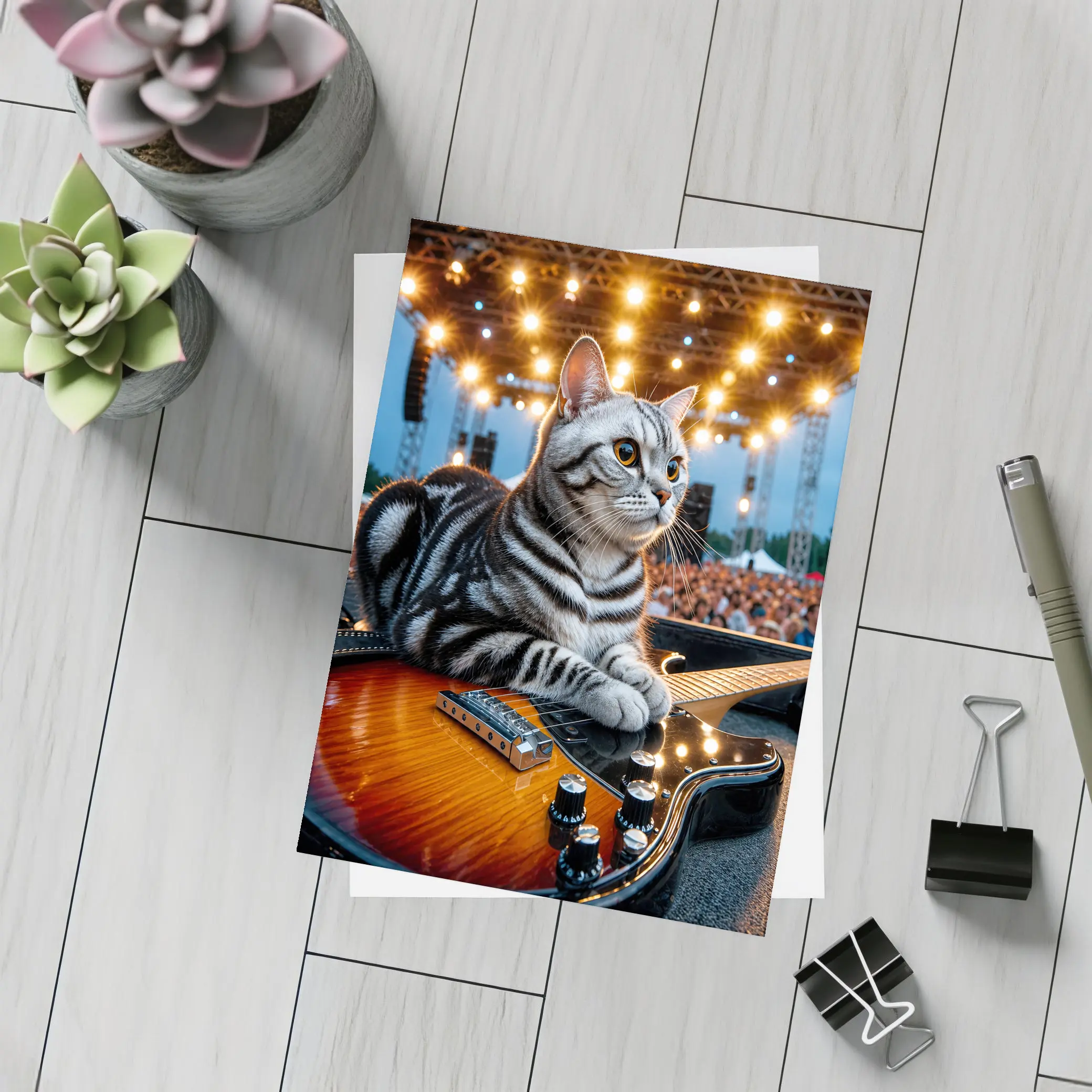American Shorthair Cat Guitar Concert Stage – Postcards