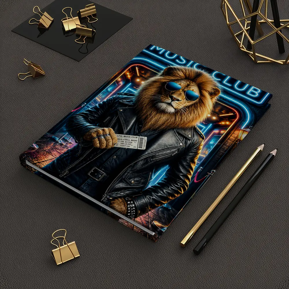 Lion in Leather Jacket at Music Club – Notebooks