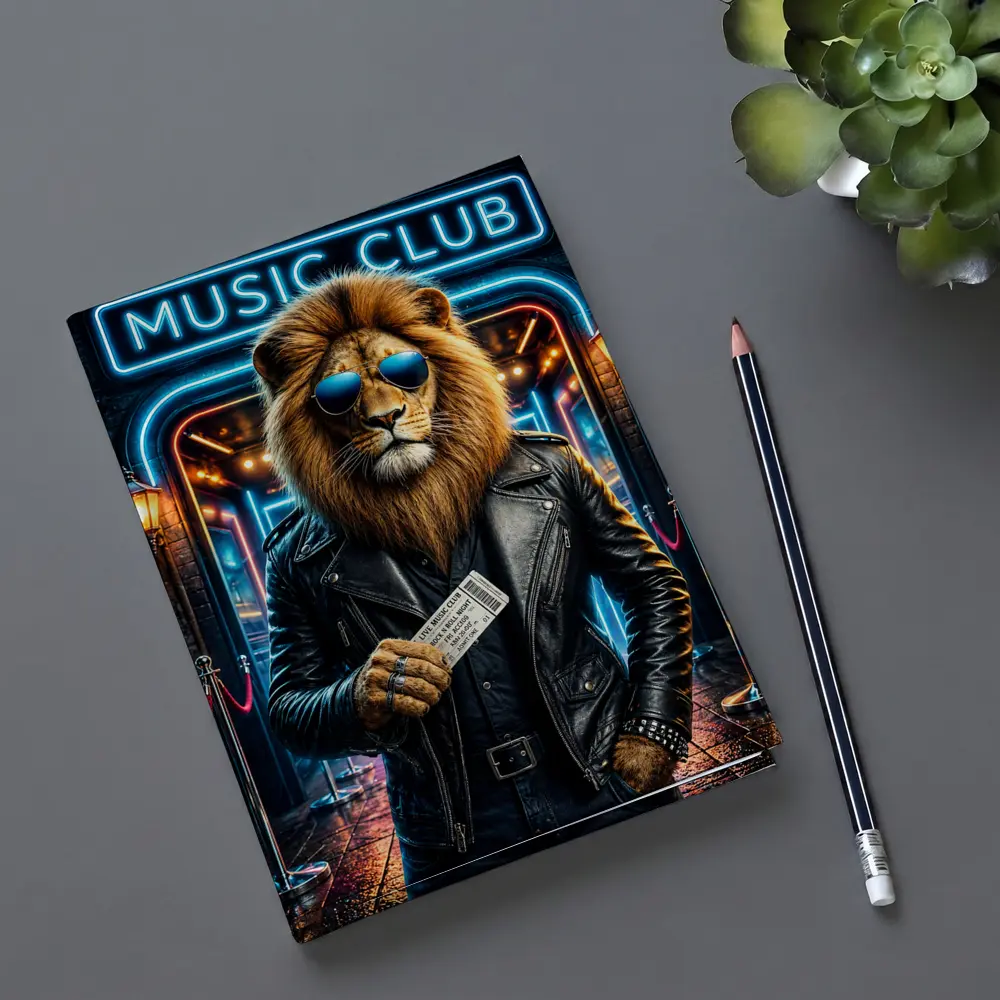 Lion in Leather Jacket at Music Club – Notebooks