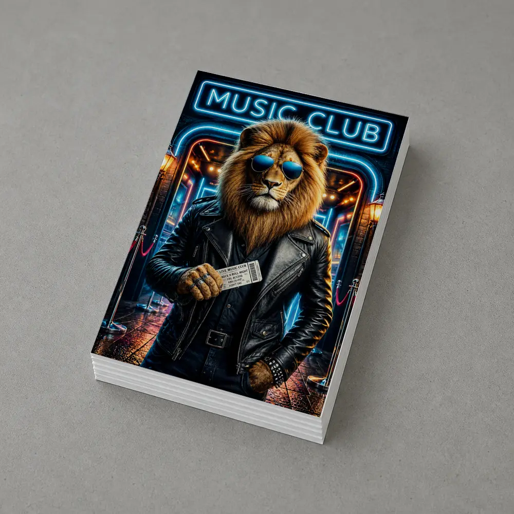 Lion in Leather Jacket at Music Club – Postcards