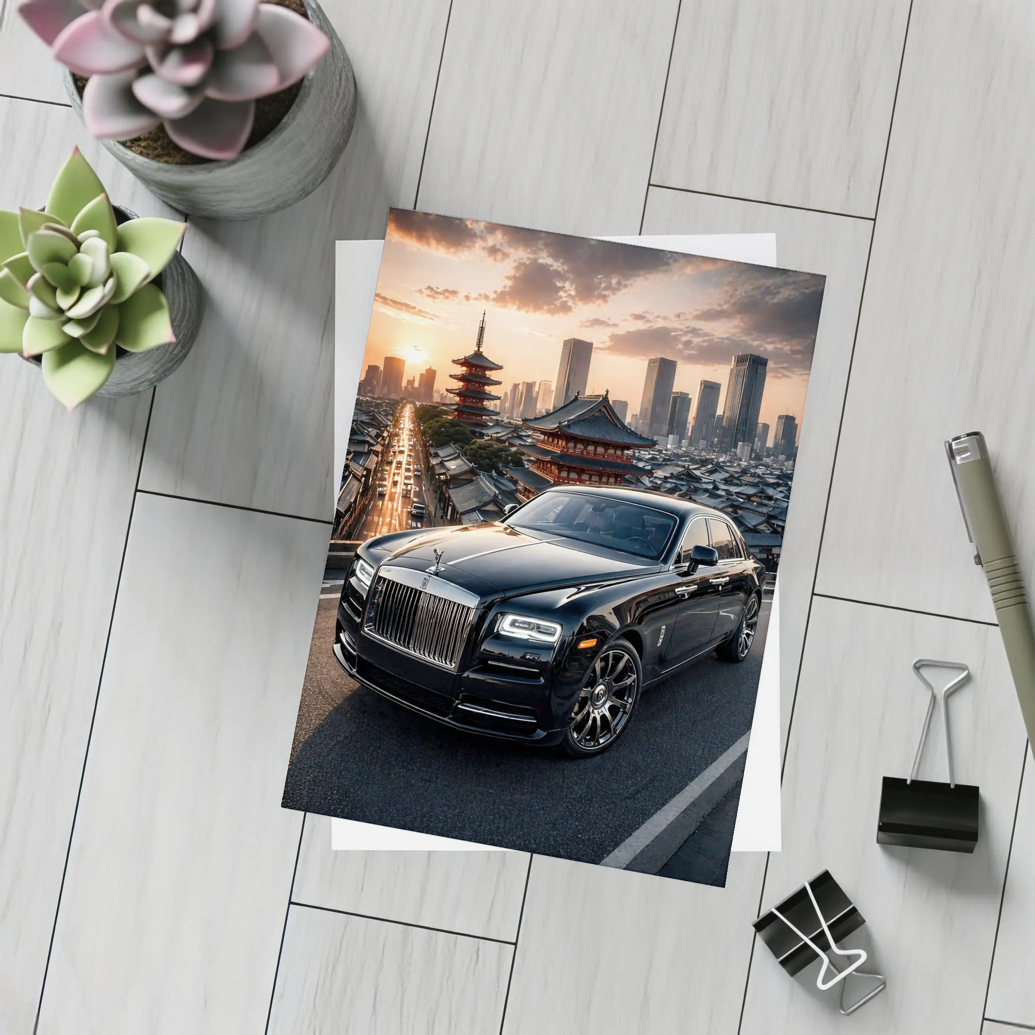 Rolls Royce Ghost Black Tokyo City Sunset – Postcards