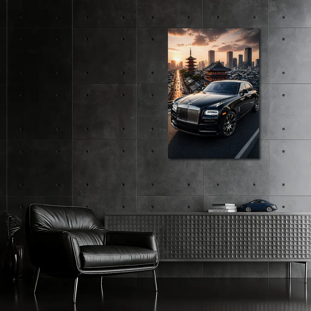 Rolls Royce Ghost Black Tokyo City Sunset – Wall Art