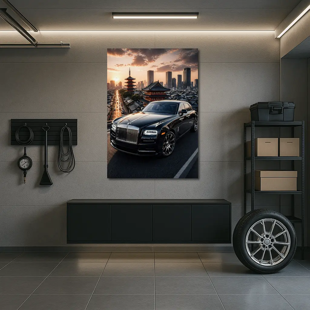 Rolls Royce Ghost Black Tokyo City Sunset – Wall Art