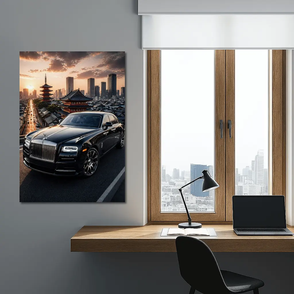 Rolls Royce Ghost Black Tokyo City Sunset – Wall Art