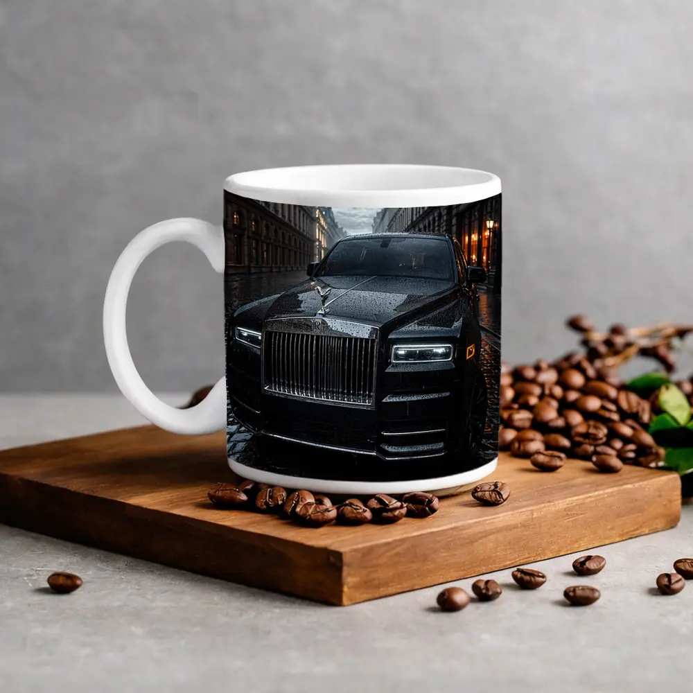Rolls Royce Cullinan Black Rainy City Street – Mugs