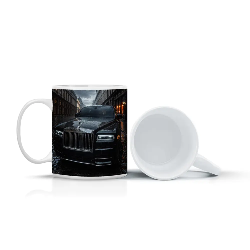 Rolls Royce Cullinan Black Rainy City Street – Mugs