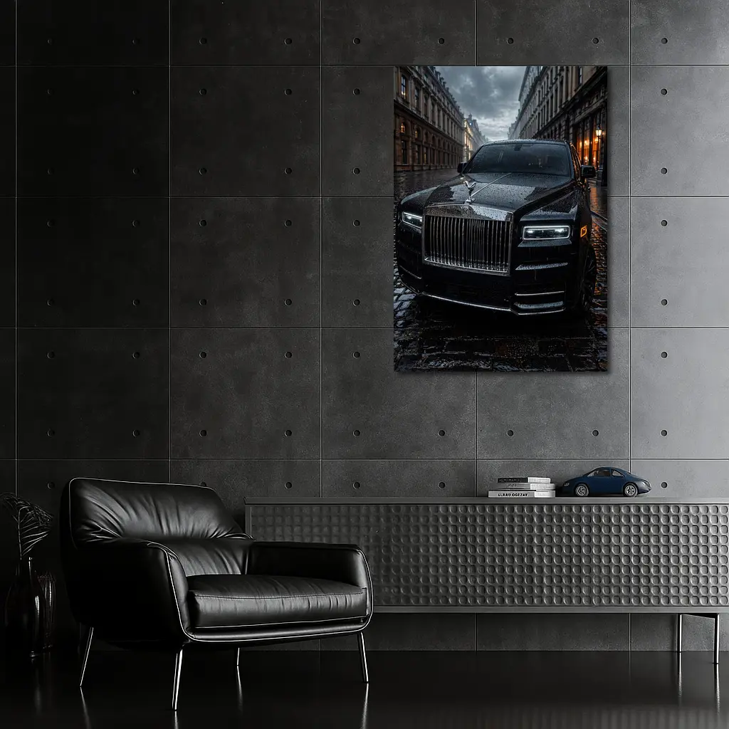 Rolls Royce Cullinan Black Rainy City Street – Wall Art