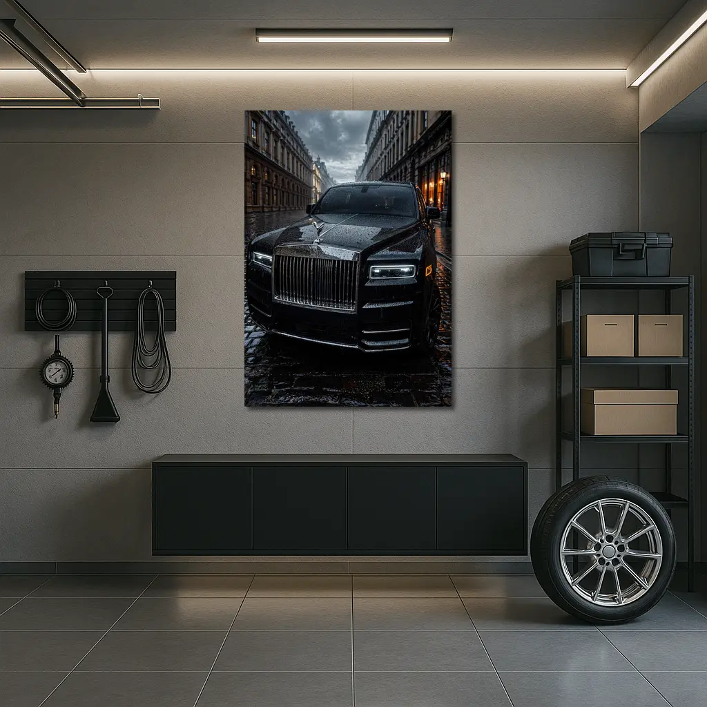 Rolls Royce Cullinan Black Rainy City Street – Wall Art