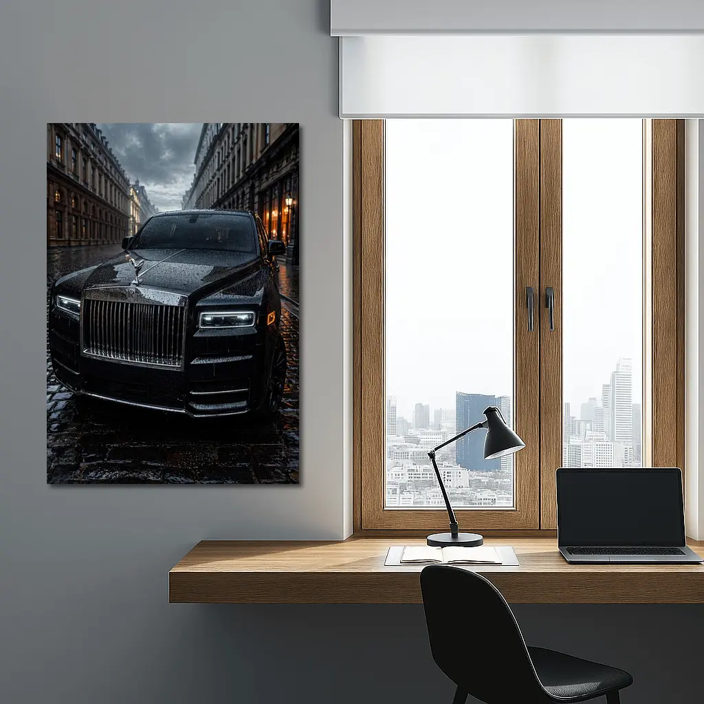Rolls Royce Cullinan Black Rainy City Street – Wall Art
