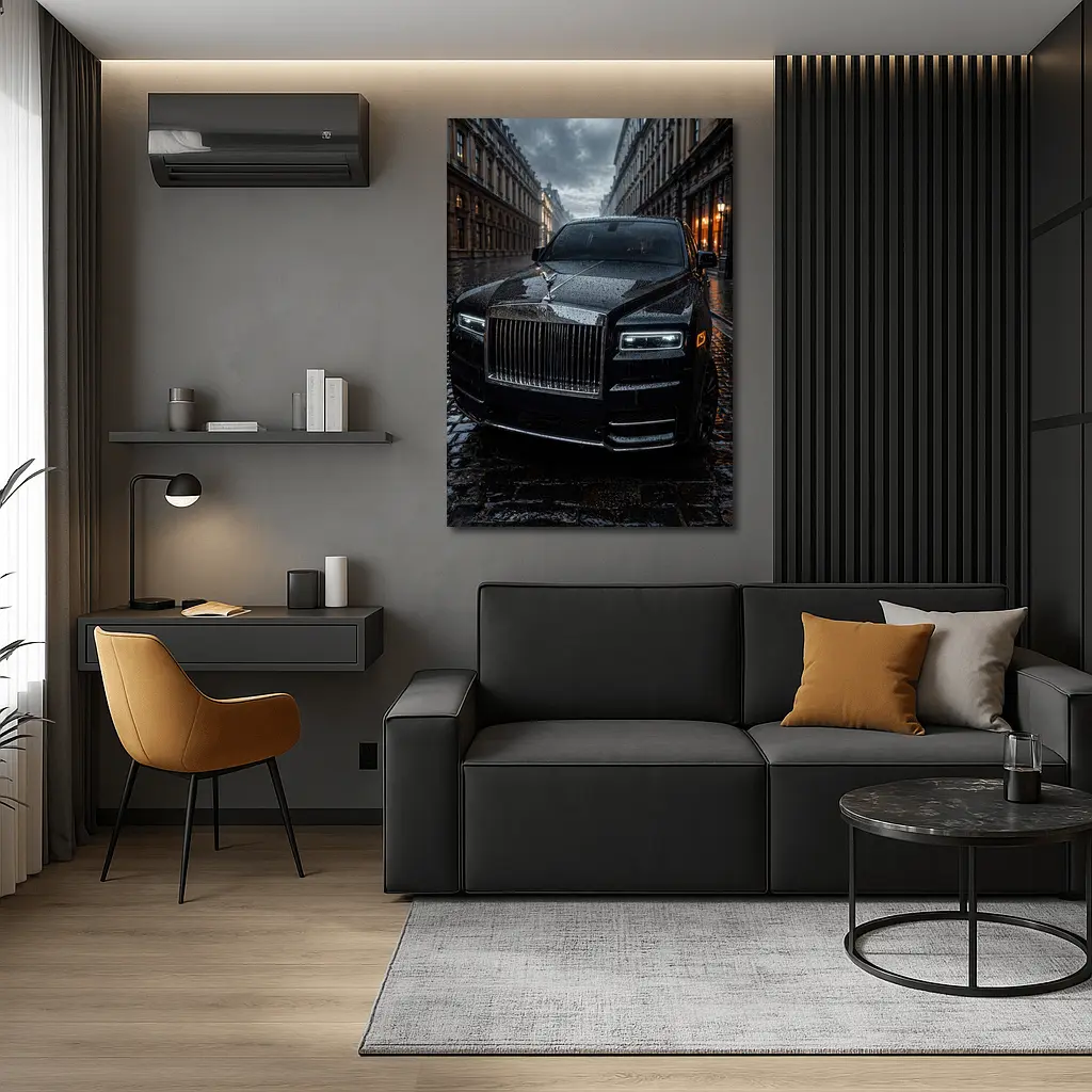 Rolls Royce Cullinan Black Rainy City Street – Wall Art