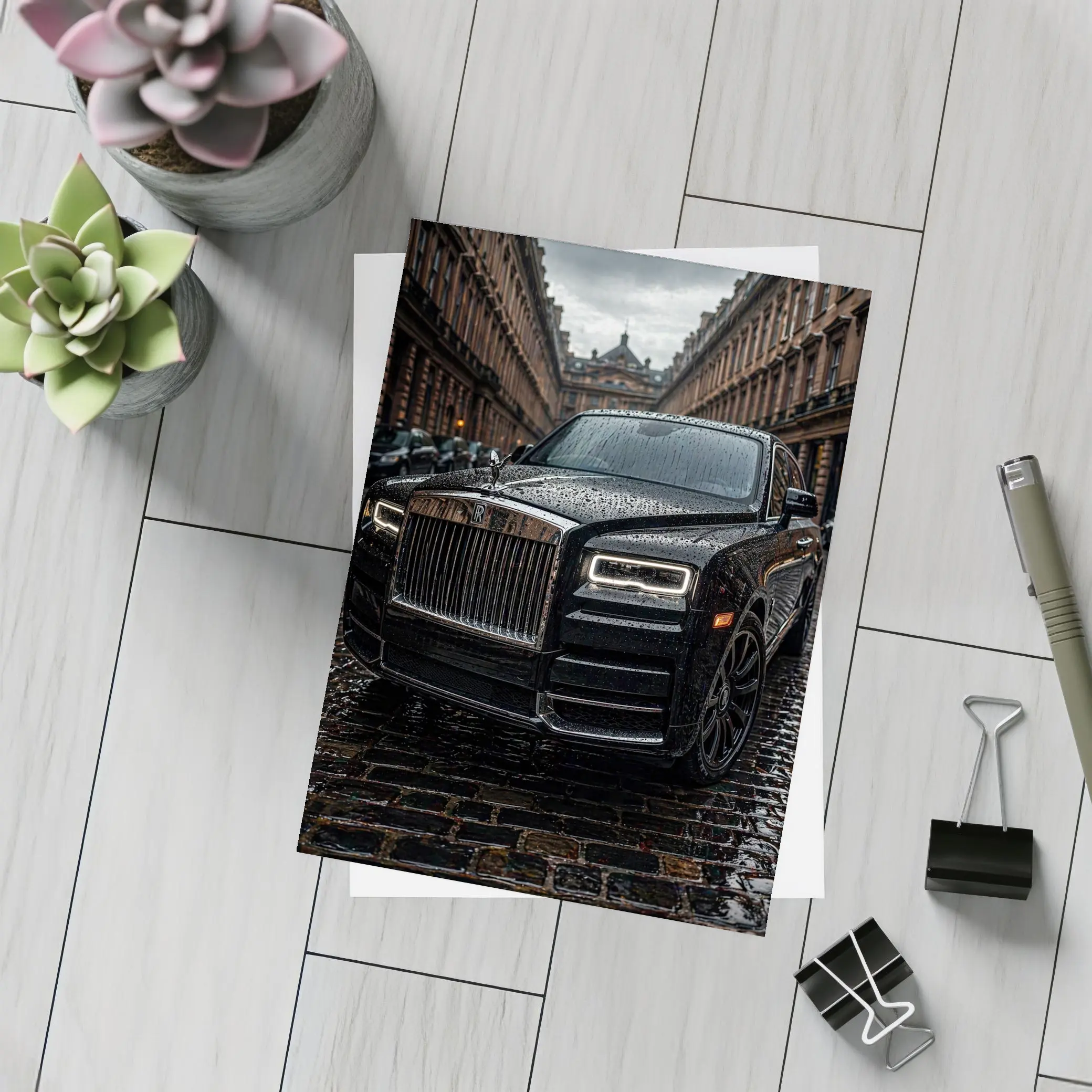 Rolls Royce Cullinan Black Wet City Street – Postcards