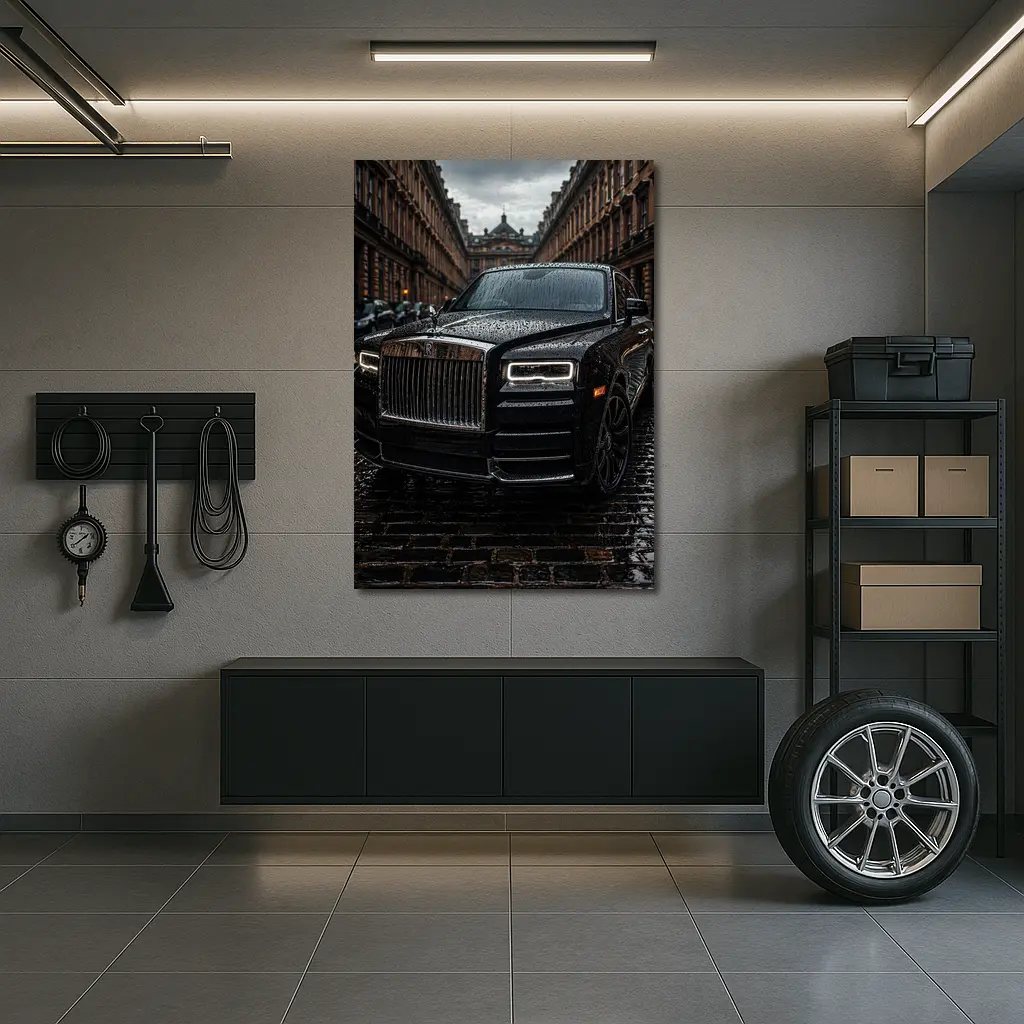 Rolls Royce Cullinan Black Wet City Street – Wall Art