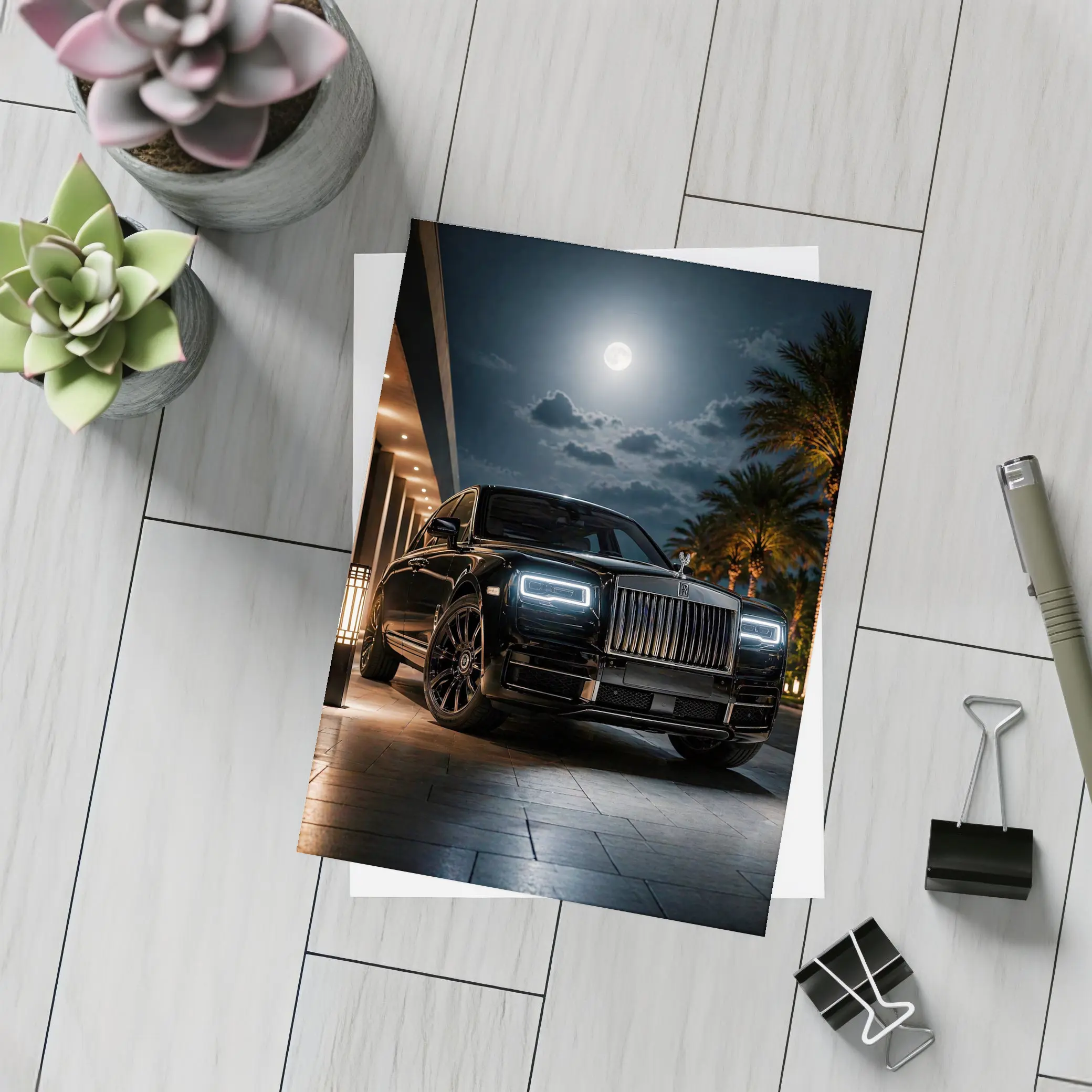 Rolls Royce Cullinan Black Night Moonlit Scene – Postcards