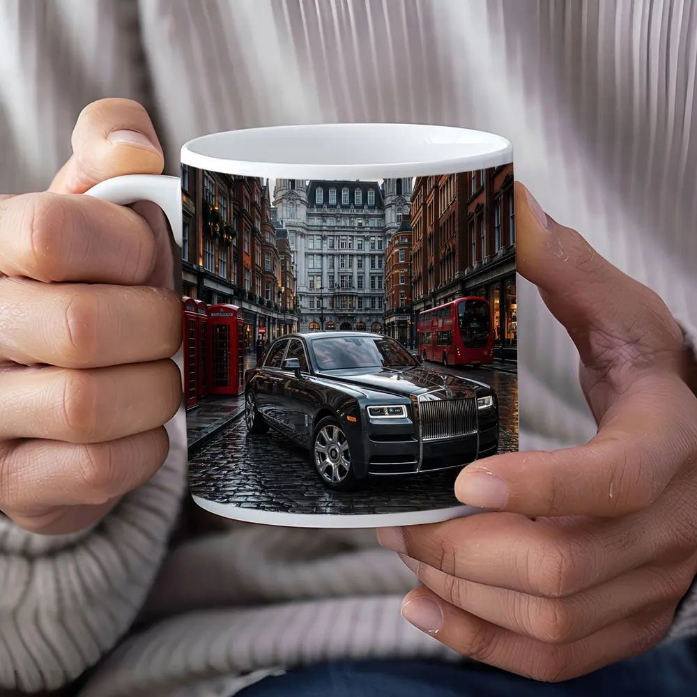 Rolls Royce Ghost London Wet Cobblestone Street – Mugs