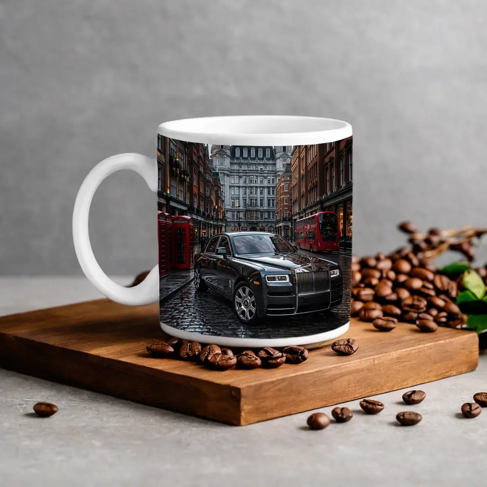 Rolls Royce Ghost London Wet Cobblestone Street – Mugs
