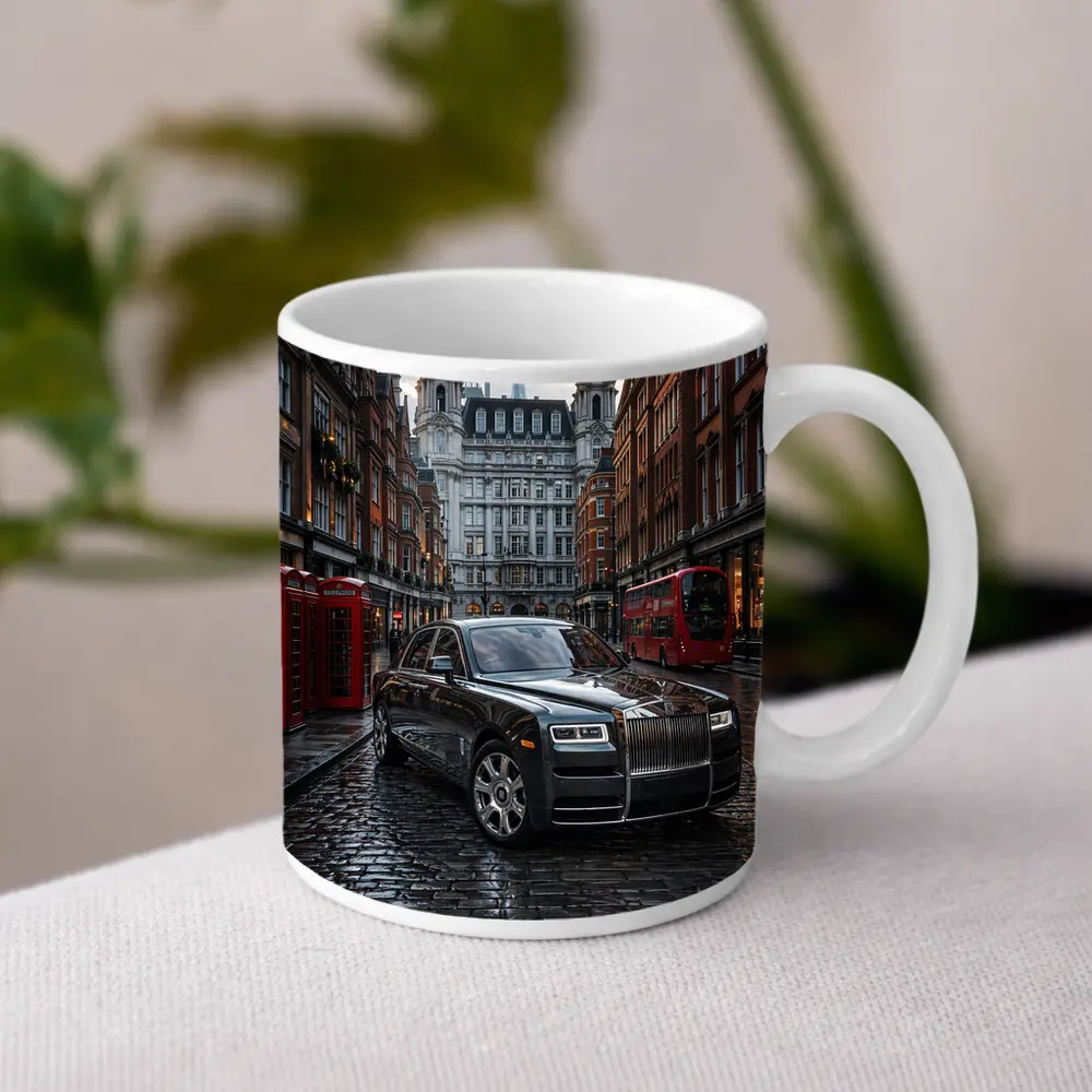 Rolls Royce Ghost London Wet Cobblestone Street – Mugs