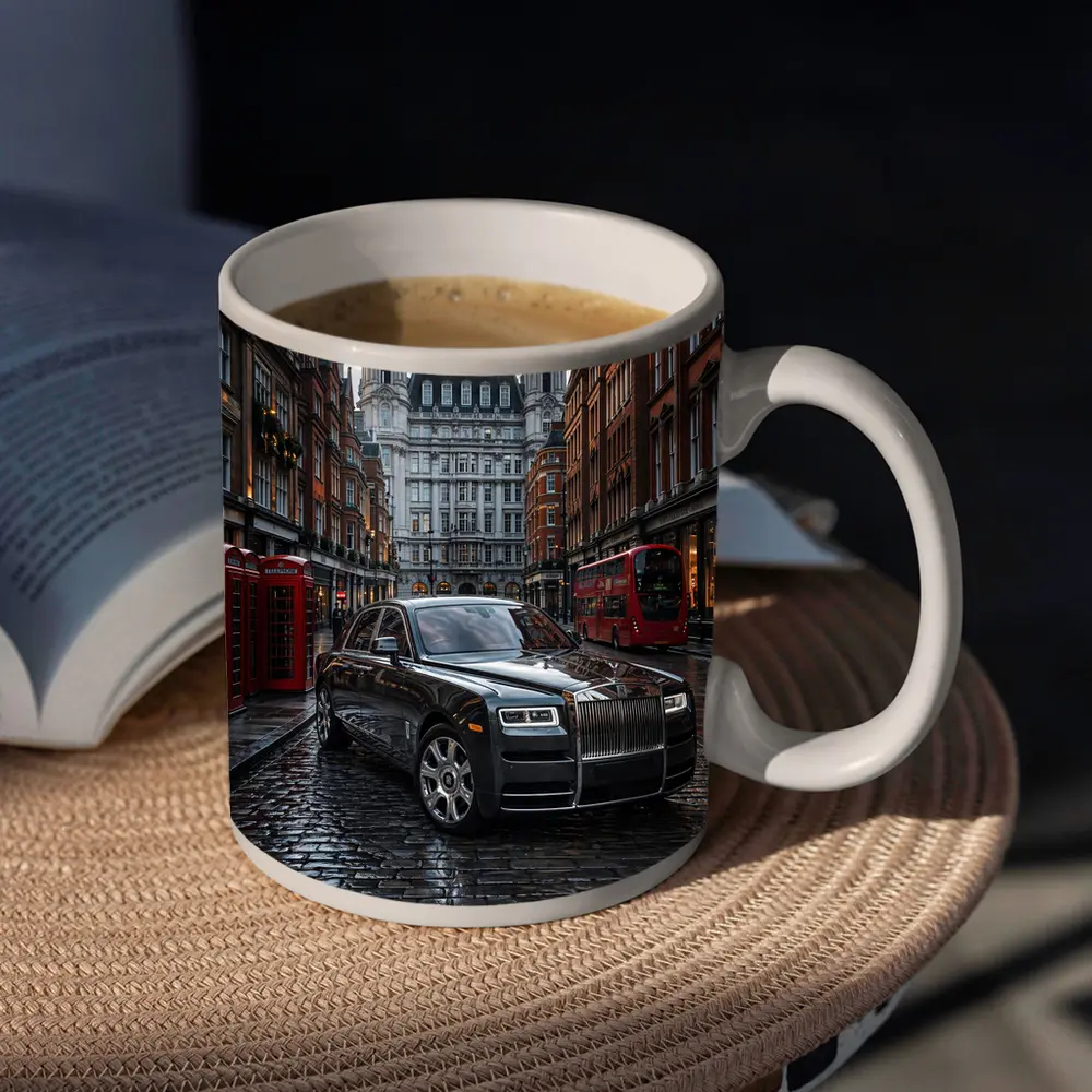 Rolls Royce Ghost London Wet Cobblestone Street – Mugs