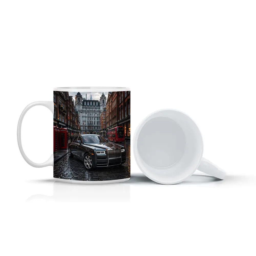Rolls Royce Ghost London Wet Cobblestone Street – Mugs