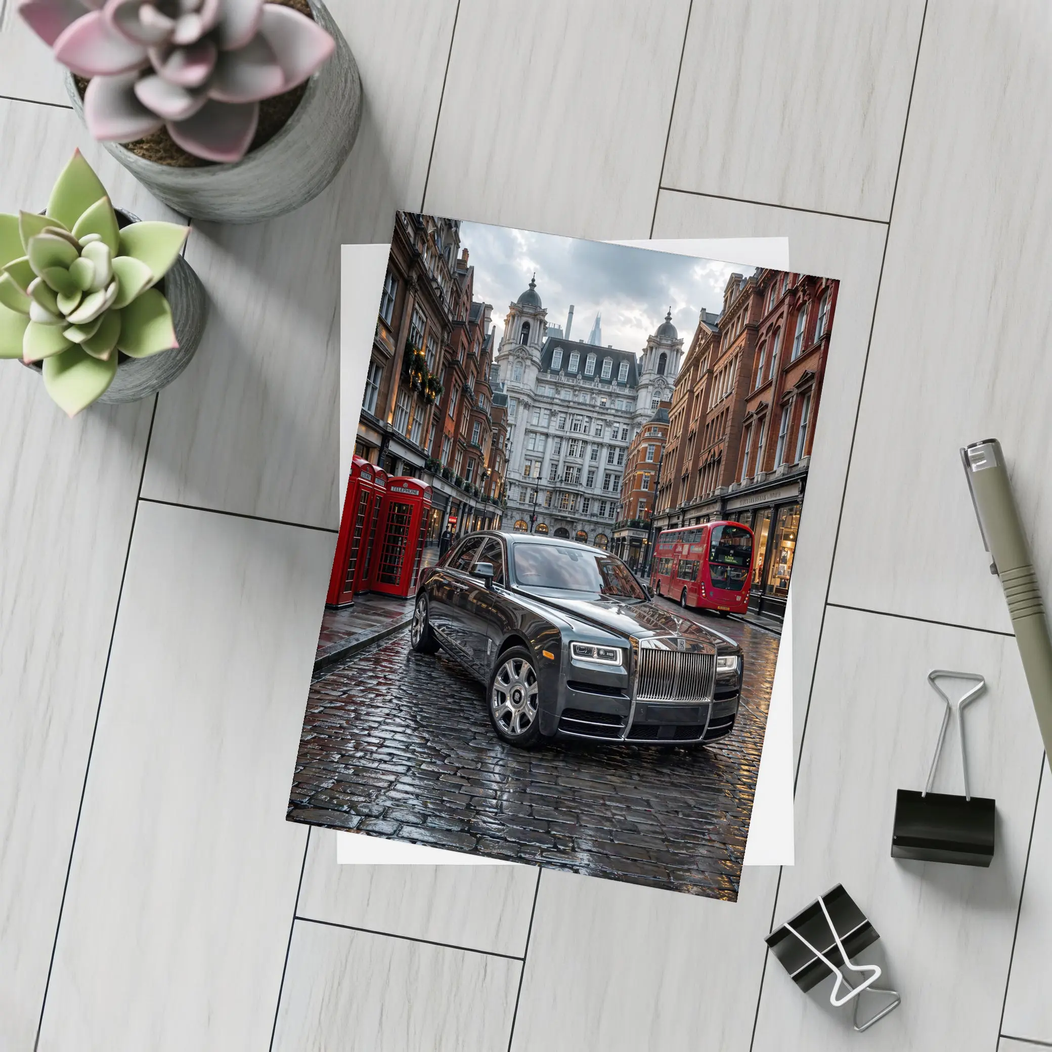 Rolls Royce Ghost London Wet Cobblestone Street – Postcards