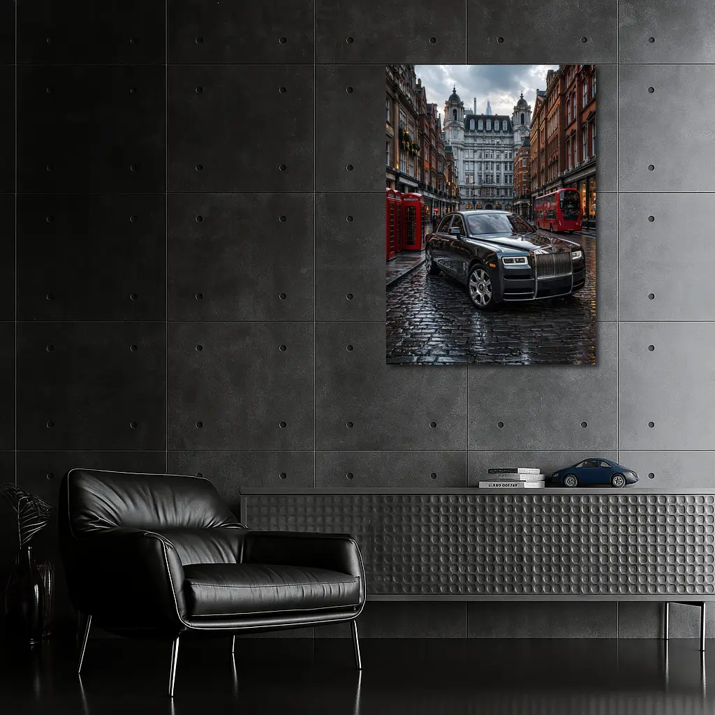 Rolls Royce Ghost London Wet Cobblestone Street – Wall Art