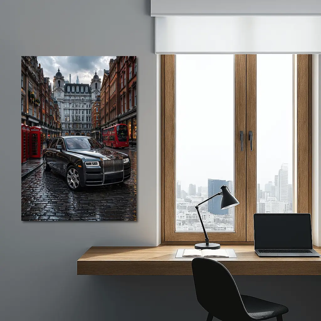Rolls Royce Ghost London Wet Cobblestone Street – Wall Art