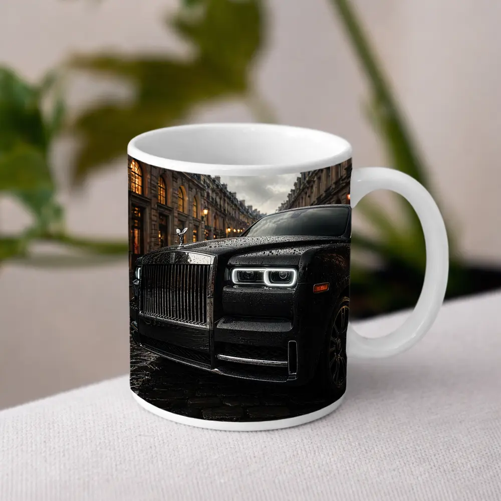 Rolls Royce Cullinan Black Rainy Paris Street – Mugs
