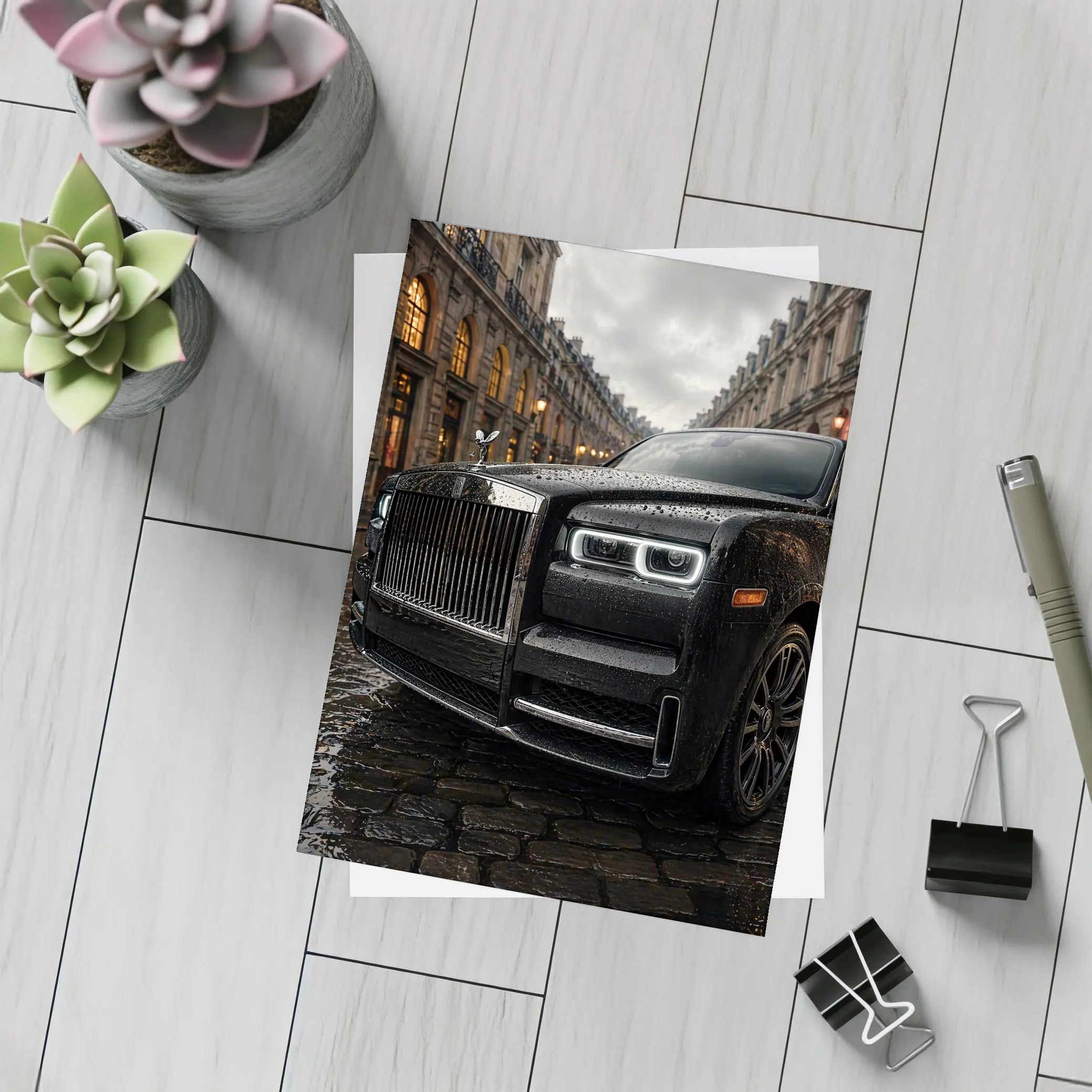 Rolls Royce Cullinan Black Rainy Paris Street – Postcards