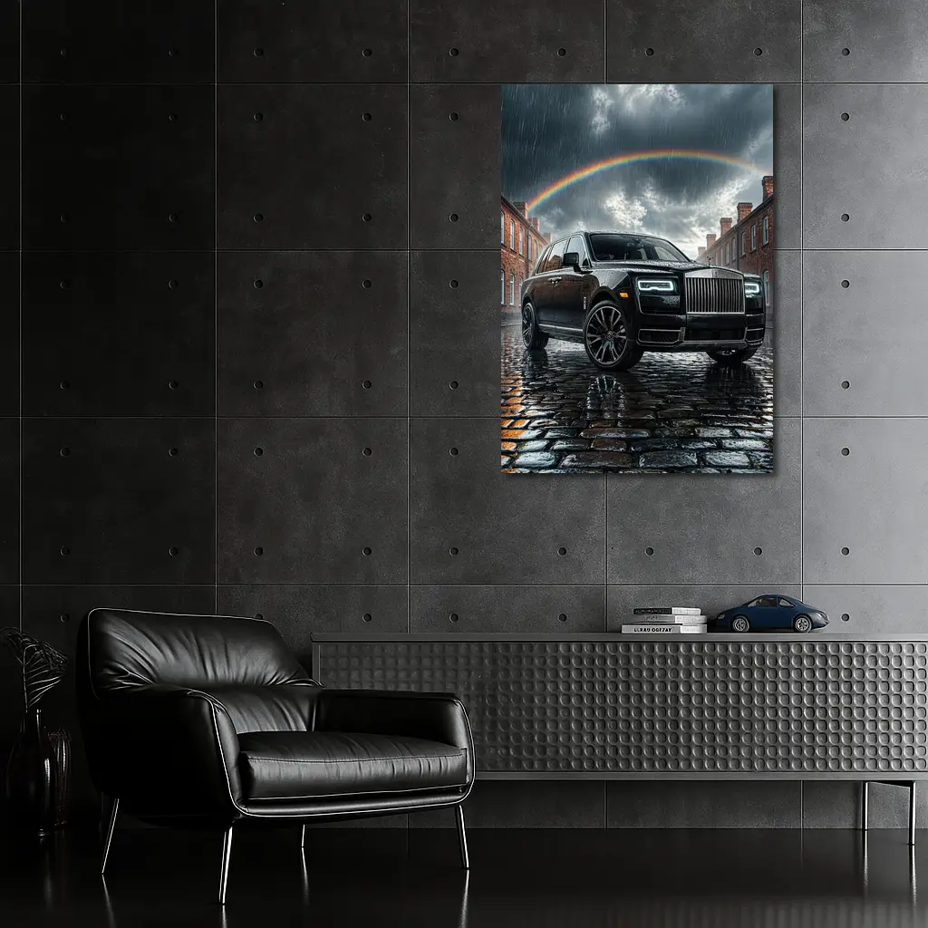 Rolls Royce Cullinan Black Rain Cobblestone Street – Wall Art