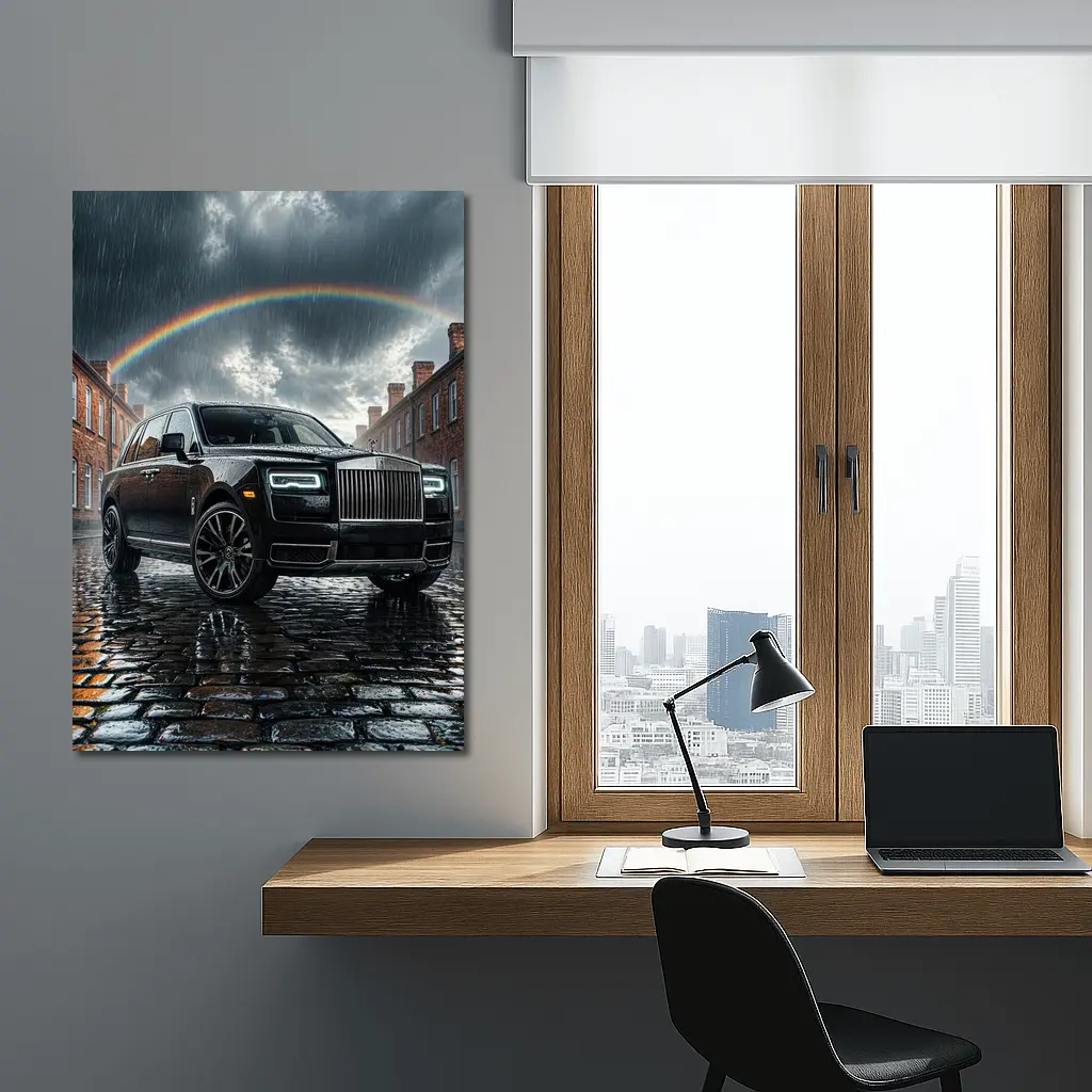Rolls Royce Cullinan Black Rain Cobblestone Street – Wall Art